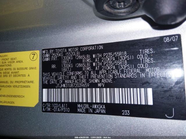 2007 LEXUS RX 400H JTJHW31U872039659 Photo 8