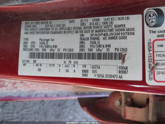 Ford FIESTA SE 2016 3FADP4BJ5GM107858 Image 9