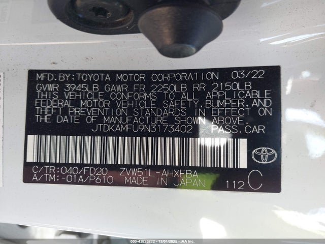 JTDKAMFU9N3173402 Toyota Prius Le
