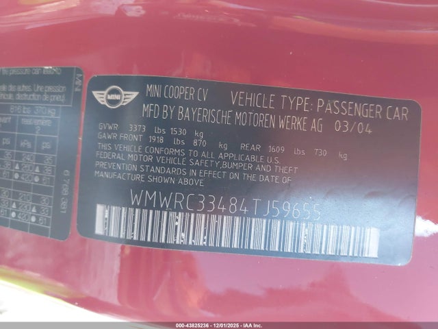 2004 MINI COOPER WMWRC33484TJ59655 Photo 8