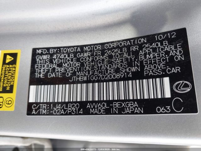 2013 LEXUS ES 300H JTHBW1GG7D2008914 Photo 8