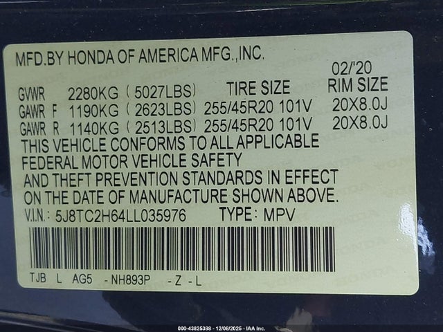 2020 ACURA RDX 5J8TC2H64LL035976 Photo 8