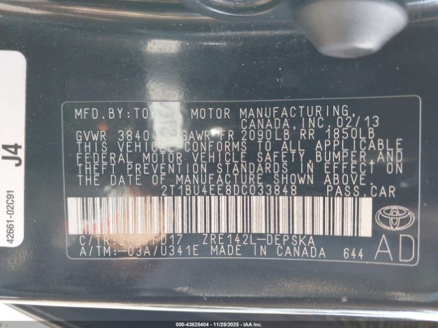 2013 TOYOTA COROLLA 2T1BU4EE8DC033848 Photo 8