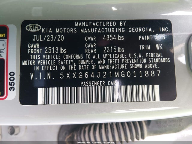 5XXG64J21MG011887 KIA t-gdi gamma ii