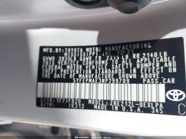 2022 TOYOTA COROLLA 5YFEPMAE3NP299709 Photo 8