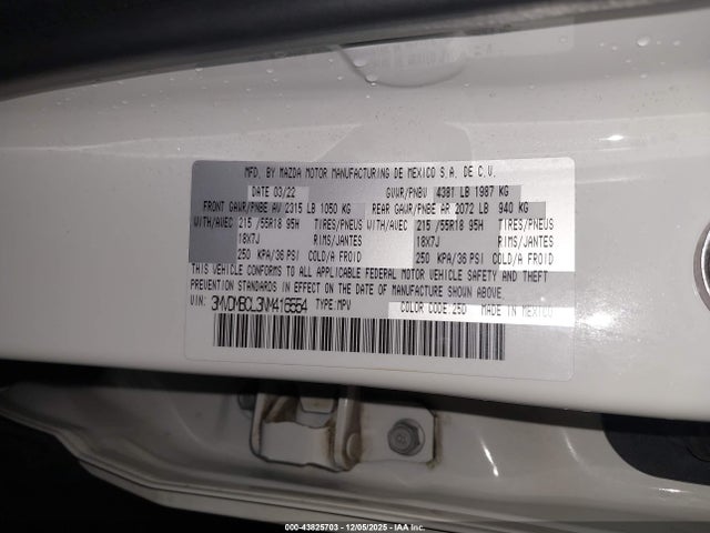 43825703 :رقم المزاد ، 3MVDMBCL3NM416554 vin ، 2022 Mazda Cx-30 Preferred مزاد بيع