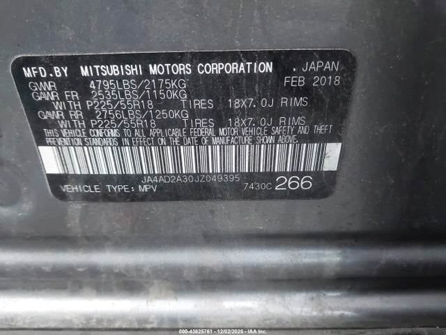 2018 MITSUBISHI OUTLANDER JA4AD2A30JZ049395 Photo 8