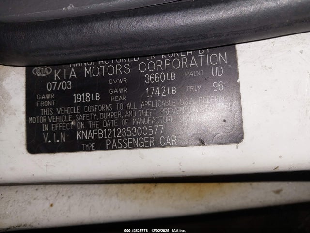 2003 KIA SPECTRA KNAFB121235300577 Photo 8