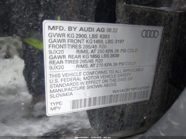 Aukcja sprzedaży 2023 Audi Q7 Premium 45 Tfsi Quattro Tiptronic, vin: WA1ACBF75PD001380, numer aukcji: 43825861