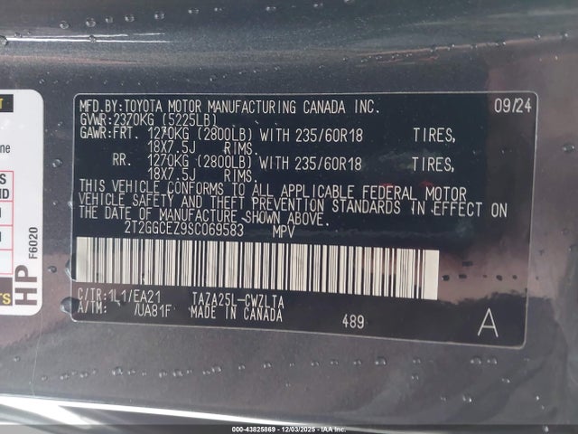 43825869 :رقم المزاد ، 2T2GGCEZ9SC069583 vin ، 2025 Lexus Nx 350 Premium مزاد بيع