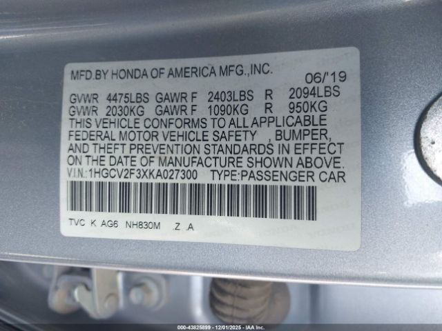 2019 HONDA ACCORD 1HGCV2F3XKA027300 Photo 8