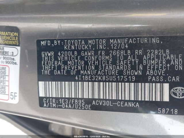 2005 TOYOTA CAMRY 4T1BE32K85U517519 Photo 8