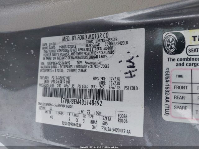 2011 FORD MUSTANG 1ZVBP8EM4B5148492 Photo 8