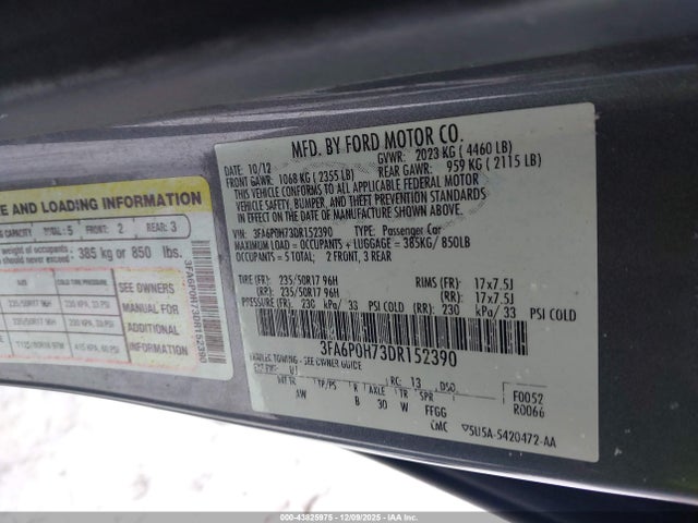 2013 FORD FUSION 3FA6P0H73DR152390 Photo 8