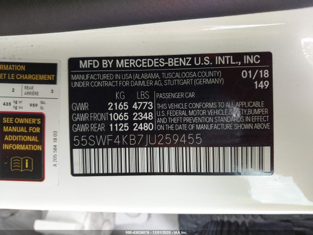 55SWF4KB7JU259455 Mercedes-Benz C 300 4matic