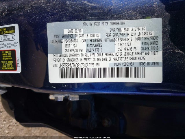 43826119 :رقم المزاد ، JM3TB3MV7A0217312 vin ، 2010 Mazda Cx-9 Touring مزاد بيع