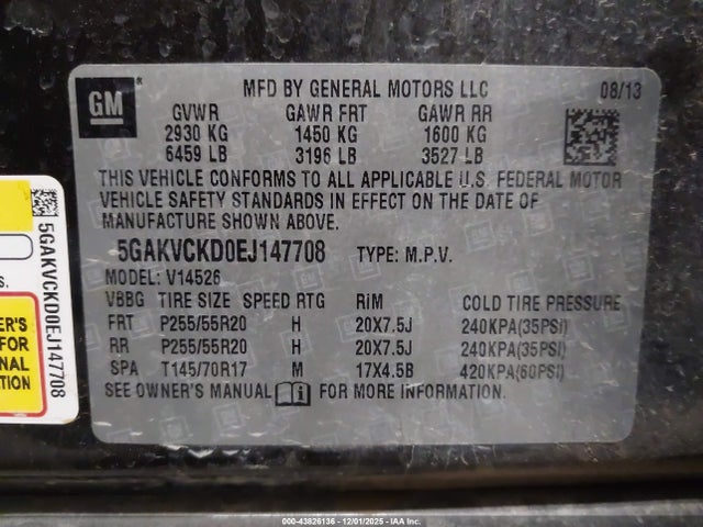 Продаж на аукціоні авто 2014 Buick Enclave Premium, vin: 5GAKVCKD0EJ147708, номер лоту: 43826136