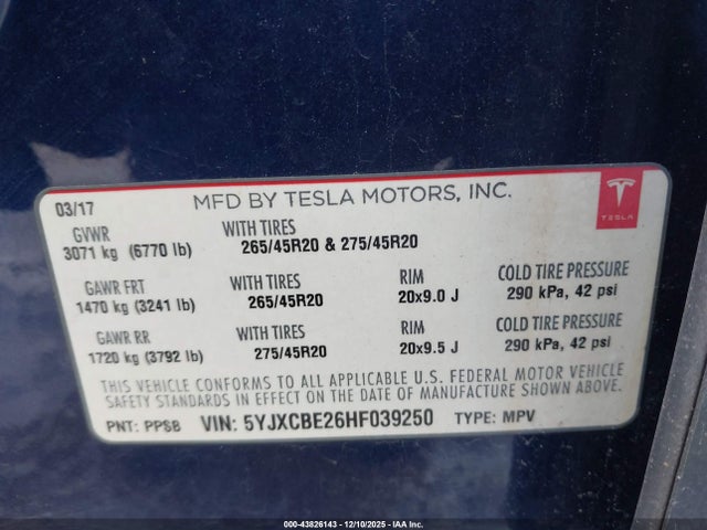 2017 TESLA MODEL X 5YJXCBE26HF039250 Photo 8