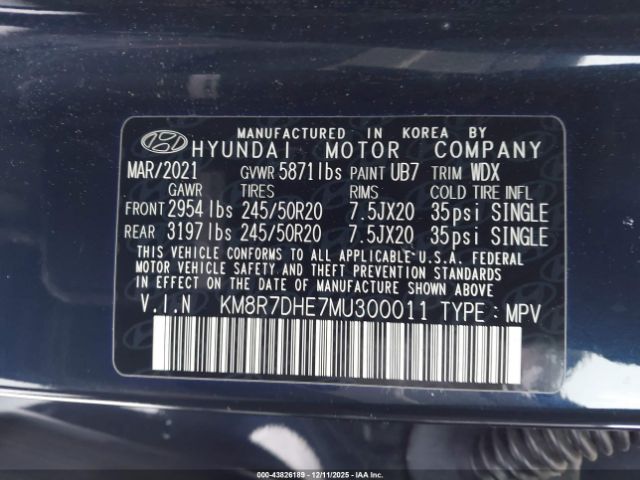 2021 HYUNDAI PALISADE KM8R7DHE7MU300011 Photo 8
