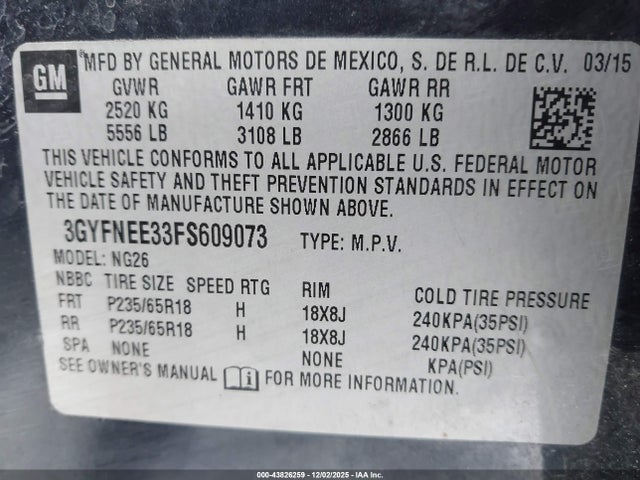 2015 CADILLAC SRX 3GYFNEE33FS609073 Photo 8