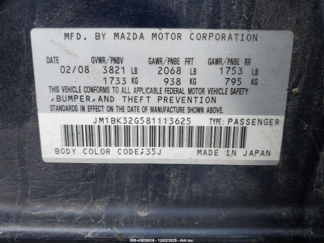 2008 MAZDA MAZDA3 JM1BK32G581113625 Photo 8