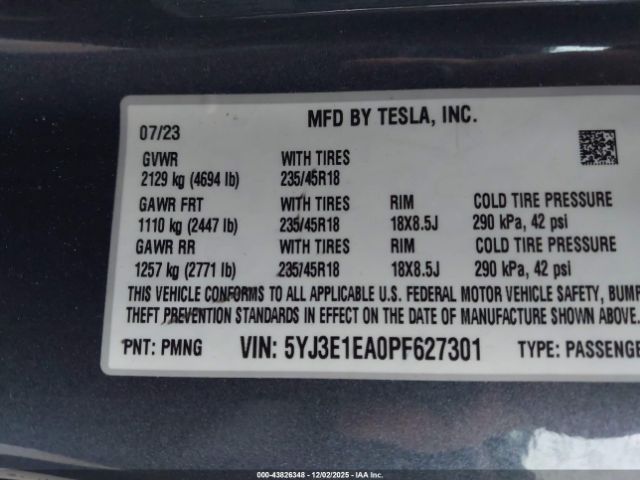 2023 TESLA MODEL 3 5YJ3E1EA0PF627301 Photo 8