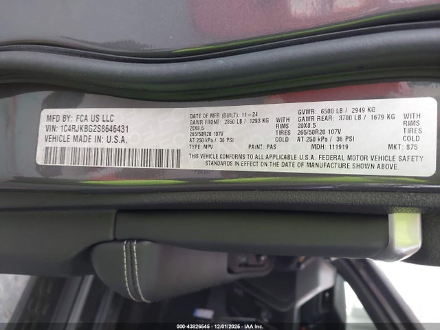 1C4RJKBG2S8646431 Jeep Grand Cherokee L Limited 4x4