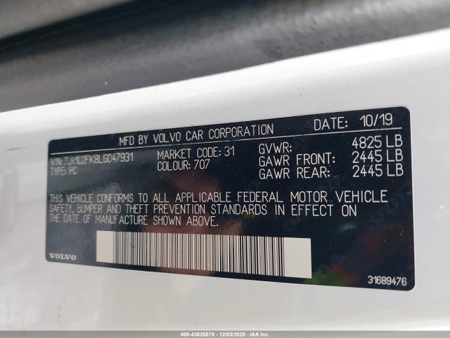 2020 VOLVO S60 7JR102FK8LG047931 Photo 8