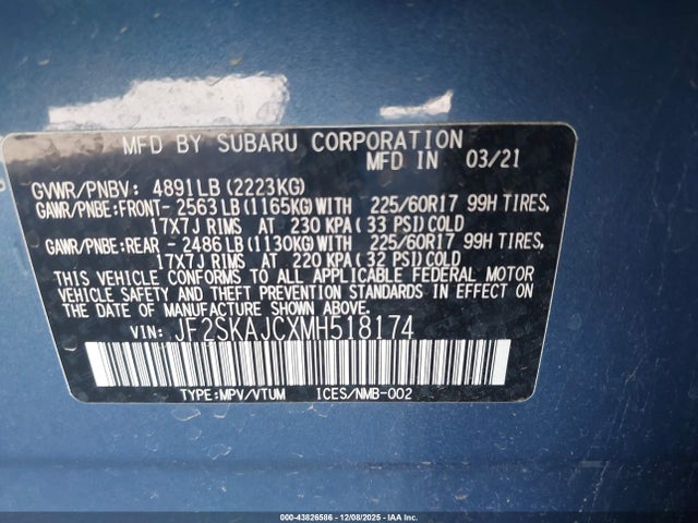 JF2SKAJCXMH518174 Subaru Forester Premium