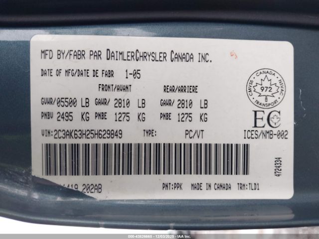 2005 CHRYSLER 300C 2C3AK63H25H629849 Photo 8