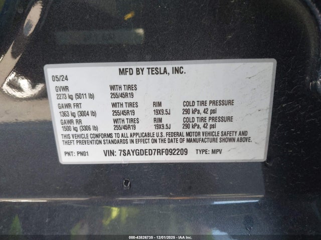 2024 TESLA MODEL Y 7SAYGDED7RF092209 Photo 8