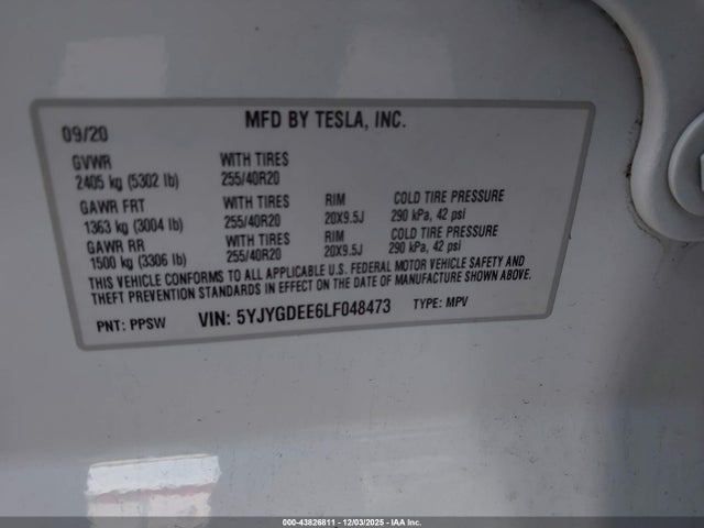 2020 TESLA MODEL Y 5YJYGDEE6LF048473 Photo 8