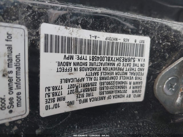 43826815 :رقم المزاد ، 5J6RE3H7XBL004581 vin ، 2011 Honda Cr-v Ex-l مزاد بيع