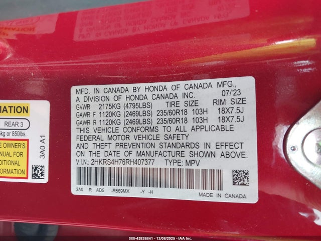 2HKRS4H76RH407377 Honda Cr-v Ex-l Awd