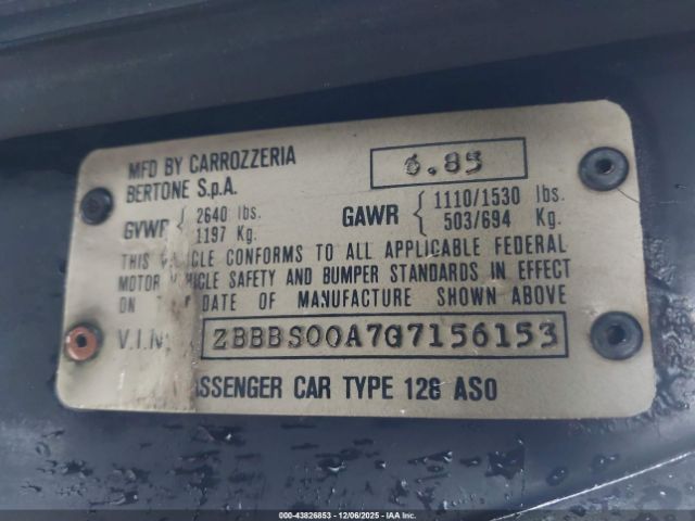 1986 FIAT BERTONE ZBBBS00A7G7156153 Photo 8