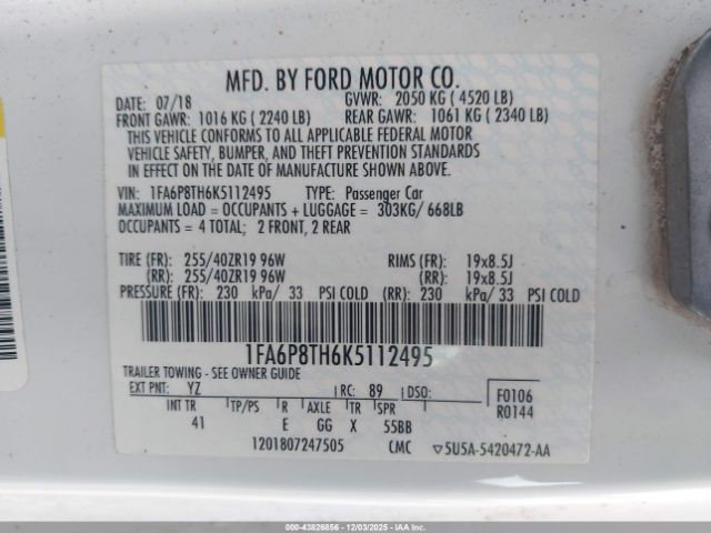 2019 FORD MUSTANG 1FA6P8TH6K5112495 Photo 8