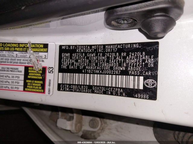 4T1BZ1HK4JU002267 Toyota Camry Xse V6