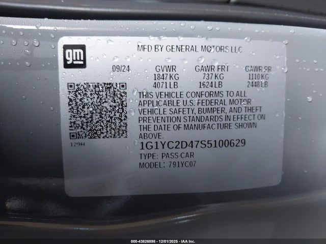 1G1YC2D47S5100629 Chevrolet Corvette Stingray Rwd 3lt