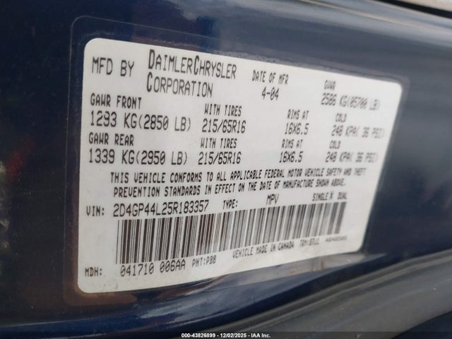 2007 Chrysler Town & Country Touring მანქანა იყიდება აუქციონზე, vin: 2A8GP54L47R311001, აუქციონის ნომერი: 43826899