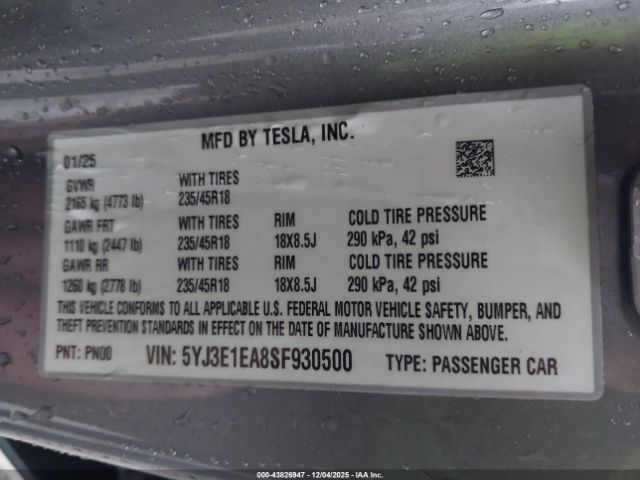 2025 TESLA MODEL 3 5YJ3E1EA8SF930500 Photo 8