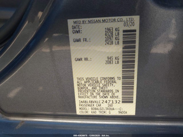 1N4BL4BVXLC247132 Nissan Altima S Fwd