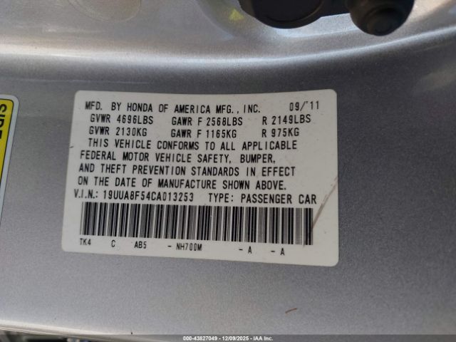 2012 ACURA TL 19UUA8F54CA013253 Photo 8