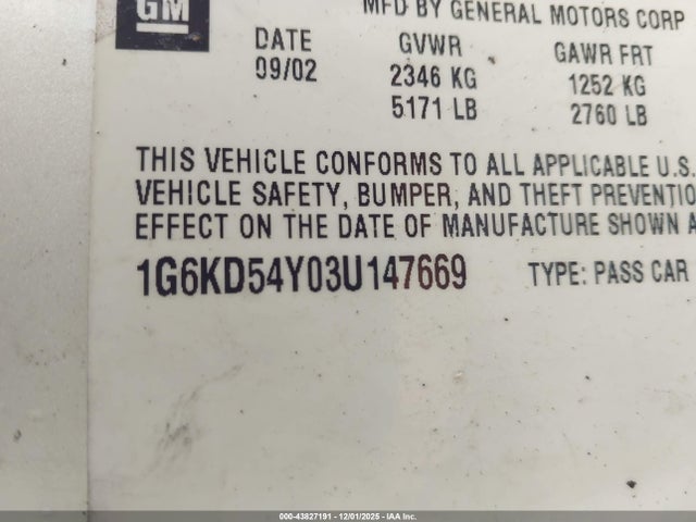 2003 CADILLAC DEVILLE 1G6KD54Y03U147669 Photo 8