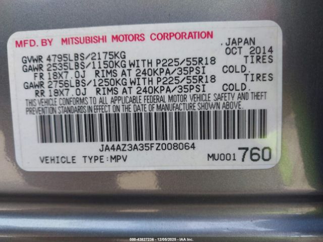 2015 MITSUBISHI OUTLANDER JA4AZ3A35FZ008064 Photo 8