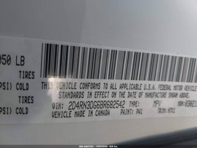 Продажа на аукционе авто 2011 Dodge Grand Caravan Mainstreet, vin: 2D4RN3DG6BR682542, номер лота: 43827251