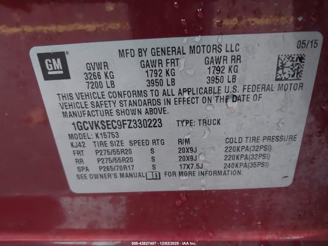 1GCVKSEC9FZ330223 Chevrolet Silverado 1500 1lz