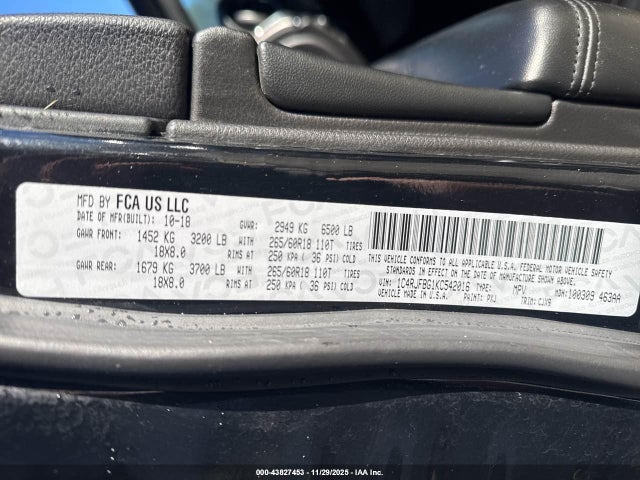 Auction sale of the 2019 Jeep Grand Cherokee Limited 4x4, vin: 1C4RJFBG1KC542016, lot number: 43827453
