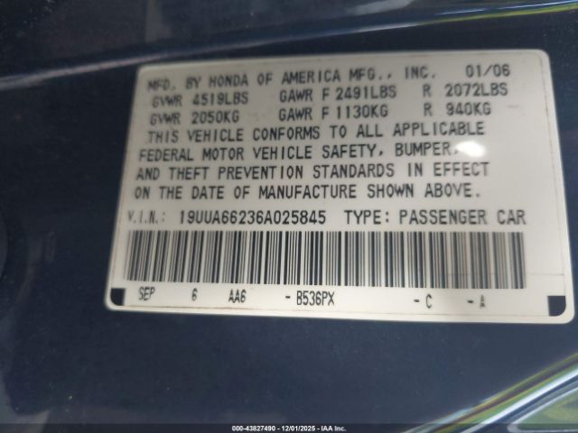 2006 ACURA TL 19UUA66236A025845 Photo 8