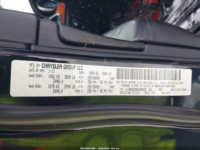 Продажа на аукционе авто 2011 Jeep Grand Cherokee Overland, vin: 1J4RR6GG9BC605553, номер лота: 43827508