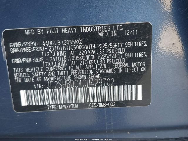 2012 SUBARU FORESTER JF2SHBDC4CH429702 Photo 8